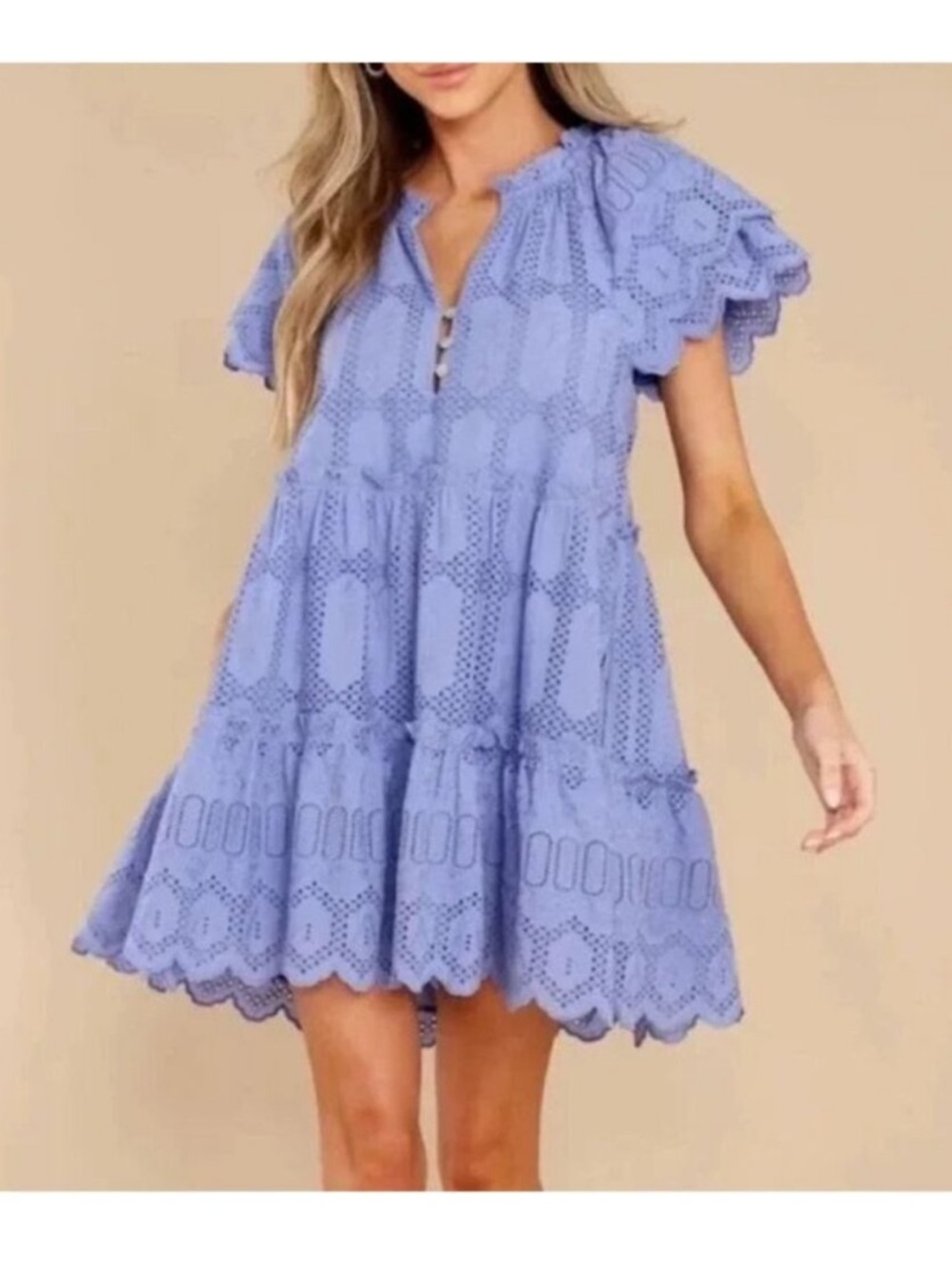 Cleobella Alma Embroidered Pointelle Mini Dress Sky Purple Size M